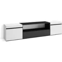 Skraut Home COZY Meuble TV, Banc Télé, 200x35x45cm, Pour les TV jusqu'à 80", Meubles de salon, Blanc et noir