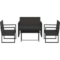 Syfax Salon de jardin 4 pcs avec coussins Noir Résine tressée