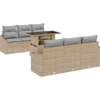 Syfax Ensemble de canapé de jardin 7 pcs Beige Poly rotin
