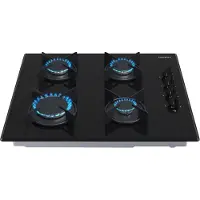 Arebos Table de cuisson à gaz à 4 brûleurs, surface vitrée, encastrable, compatible avec le gaz naturel & propane, incl. support de casseroles & sécurité d'allumage, sûr & polyvalent