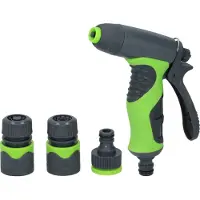 Kinzo 4-Piece Spray Gun Set - Incl. 3 Connectors for Garden Hose - 8 Spray Stages - Soft-Grip Handle - Green/Grey