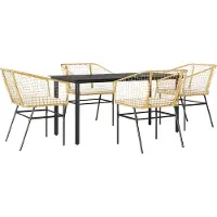 Syfax Ensemble à manger jardin coussins 5pcs marron poly rotin verre