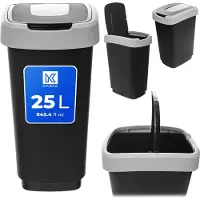 Kadax Poubelle 25 L, poubelle avec couvercle basculant, poubelle en plastique, poubelle avec couvercle, système de tri des déchets pour la cuisine et le bureau (noir-gris)