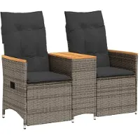 Syfax Canapé de jardin inclinable 2 places avec table gris poly rotin