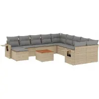 Syfax Salon de jardin avec coussins 12 pcs beige résine tressée
