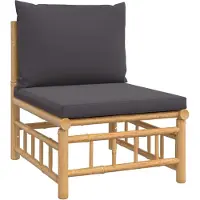 Syfax Canapé central de jardin avec coussins gris foncé bambou