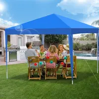 HENGDA Pavillon Pliable 3x3m Bleu Tente de réception protection UV réglable en hauteur avec sac de transport, pour extérieur jardin camping Sans parois latérales