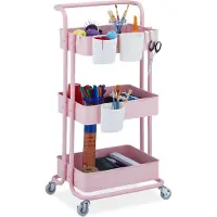 Relaxdays Chariot de service rose , 3 niveaux - une aide élégante et pratique sur roues pour chaque espace