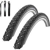 Schwalbe 2 pneus Marathon Winter K-Guard, 28 x 1,35 (35-622), noirs avec éléments réfléchissants, comprenant les démonte-pneus