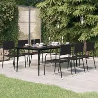 The Living Store Table à manger de jardin noire 200x100x74 cm Acier et verre
