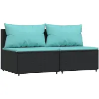 Syfax Canapés centraux de jardin et coussins 2pcs Noir Résine tressée