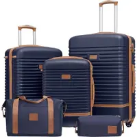 Sonstiges COOLIFE Valise Trolley Set 5pcs ABS Coque Dur 4 Roues Serrure TSA Blue/Brown