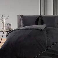 Blumtal literie 140x200 & 2x 80x80cm Cashmere-Touch peluche en noir
