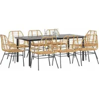 Syfax Ensemble à manger de jardin 9 pcs marron résine tressée verre