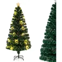 Costway Sapin de Noël artificiel 180cm avec pointe d'étoile, 36 LEDs blanc chaud & 230 pointes de branches, sapin en fibre de verre, arbre de Noël artificiel