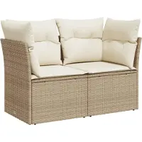 vidaXL Canapé de jardin avec coussins 2 places Beige Poly Rattan