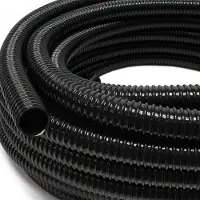 Wiltec Tuyau d'aspiration noir – 25 m / Ø 38 mm (1 1/2") / 260 g/m – avec Spirale de renforcement – Tube souple sans pression en PVC – pour Arrosage Irrigation Jardinage Évacuation Refoulement