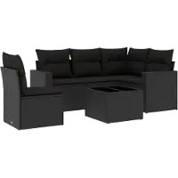 Syfax Salon de jardin 6 pcs avec coussins noir résine tressée