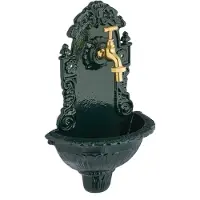 Relaxdays Fontaine murale , avec robinet, style antique, lavabo de jardin, fonte d'aluminium, H x l x P : 40 x 24,5 x 15 cm, vert/doré