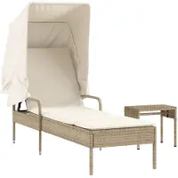 Syfax Chaise longue avec auvent et table beige résine tressée
