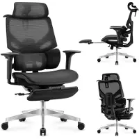 Adler Expert 8.7 Chaise de bureau ergonomique Noir Mesh, accoudoirs 4D, dossier réglable, appuie-tête, repose-pieds