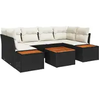 Syfax Ensemble de canapé de jardin 7 pcs Noir Poly rotin