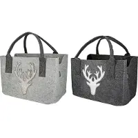 Gilde Tasche, "Hirsch", Hirschmotiv, Filz, hellgrau, dunkelgrau, L. 20 cm, B. 40 cm, H. 26 cm 42262 4009079422627 2 Stück (2-fach sortiert)