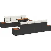 Syfax Ensemble de canapé de jardin 9 pcs Noir Poly rotin