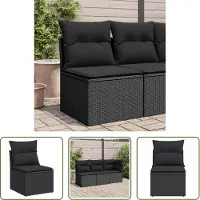 The Living Store Canapé de jardin sans accoudoirs avec coussins noir Poly rotin