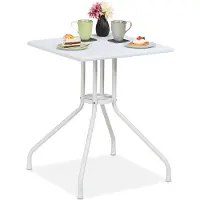 Relaxdays Table de jardin , dimensions : 73 x 62 x 62 cm, table de balcon aspect bois, plastique, métal, table de terrasse carrée, blanche