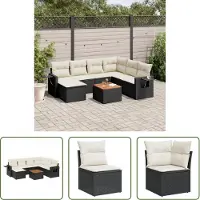 The Living Store Ensemble de jardin canapé 8 pièces avec coussins Noir Poly Rattan