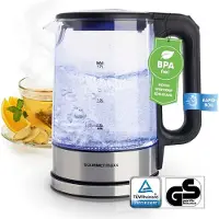 Gourmet Maxx Bouilloire en verre GOURMETmaxx au design intemporel en acier inoxydable Éclairage LED bleu Affichage pratique du niveau d'eau Filtre anticalcaire Capacité 1,7l