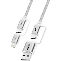 Akashi Câble 4 en 1 USB-C + Lightning Compatible Apple CarPlay Android Auto Gris