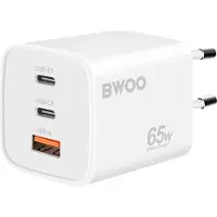 BWOO , chargeur 65W GaN USB-C & USB-A 3 ports, blanc