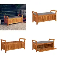 vidaXL Banc de jardin coffre avec coussin 126 cm bois massif acacia - Banc de jardin - Coffre de jardin - Meubles de jardin