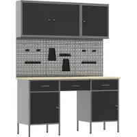vidaXL Établi avec rangement 10 pièces Noir Ingénieurs Bois et acier