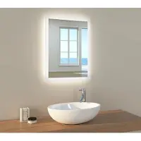 Emke Miroir de salle de bain avec éclairage Miroir mural 60x45cm 2 couleurs de lumière blanc froid et blanc chaud Miroir lumineux avec interrupteur à touche et fonction antibuée