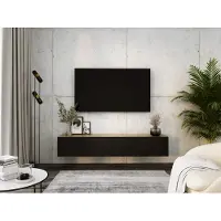 3Xeliving Meuble TV, largeur : 170 cm, hauteur : 34 cm, profondeur : 32 cm, finition chêne Wotan/noir mat