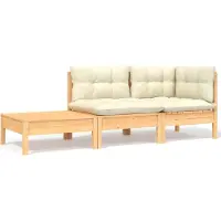 Syfax Salon de jardin 3 pcs avec coussins crème Bois de pin massif