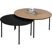 AEA Table basse Table de café Groupe Table d'appoint Noir Set Marron Bois 2pcs