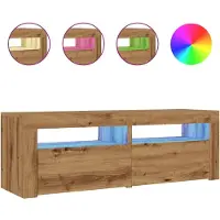 Syfax Meuble TV avec lumières LED chêne artisanal bois d'ingénierie