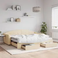 Prolenta Maison Exclusive - Lit de jour convertible avec tiroirs, couleur crème, 90 x 200 cm, tissu