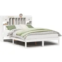 vidaXL Lit en bois massif avec étagère sans matelas blanc 140x190 cm pin