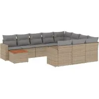 Sonstiges Salon de jardin 11 pcs avec coussins beige résine tressée