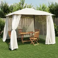 vidaXL Pavillon design avec double toit & murs en filet Crème 2,93x2,93 m Acier - Pavillons & Tentes de réception 2025 Neu4756640 1parcel