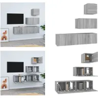 vidaXL 4 pcs. Armoire TV Set Gris Sonoma Bois composite - Ensemble d'armoires TV - Ensemble d'armoires TV - Armoire Hifi