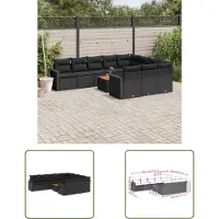 The Living Store 11 pcs. salon de jardin avec coussins noir poly rotin