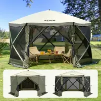 Vevor Tente pavillon pop-up , tente pop-up avec baldaquin sur 6 côtés, protection solaire 12 x 12 pieds, tente à montage rapide avec moustiquaire, vert armée
