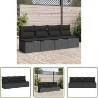 The Living Store Canapé de jardin avec coussins 4 places noir Poly rotin