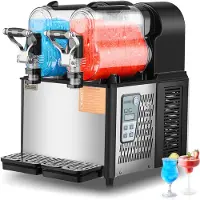 Vevor Machine à glace slush commerciale 3 L x 2 Machine à double réservoir pour boissons glacées, 24 tasses Machine à glace slush en acier inoxydable Softeis Maker